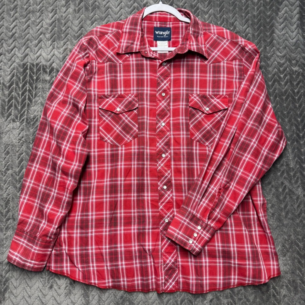 Wrangler Western Shirt XL Red‎ Excellent Plaid Pearl Snap Long Sleeve (2057)